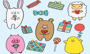 Cartoon animal and gift vector back